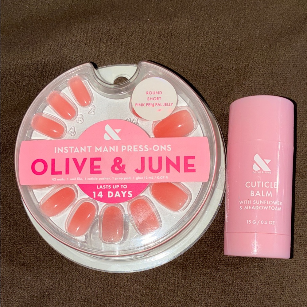 NEW! Olive & June Pink Press-On Nails and Cuticle Balm Set